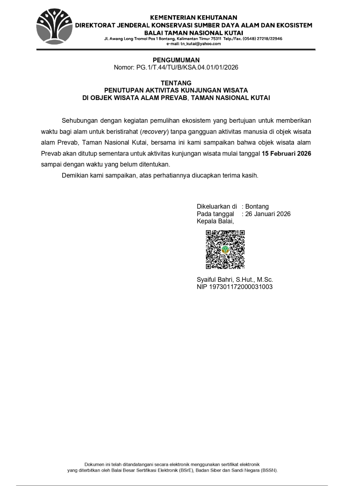 OBJEK WISATA ALAM PREVAB DITUTUP